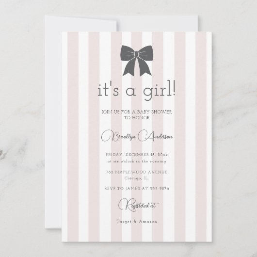 Bitty Bow Het is een meisje Baby shower Kaart (Voorkant)