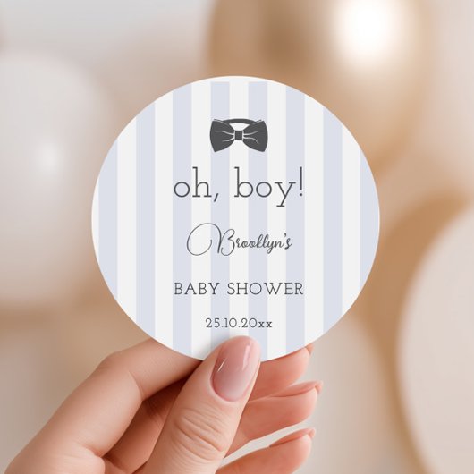 Bitty Bow Oh Boy Baby shower Ronde Sticker