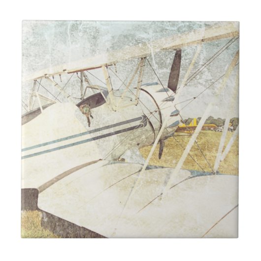 Bivliegtuig met Antiek vleugelvliegtuig keramische Tegeltje (Voorkant)