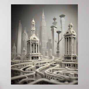 Bizarre Abstracte grijze monochromatische surreali Poster
