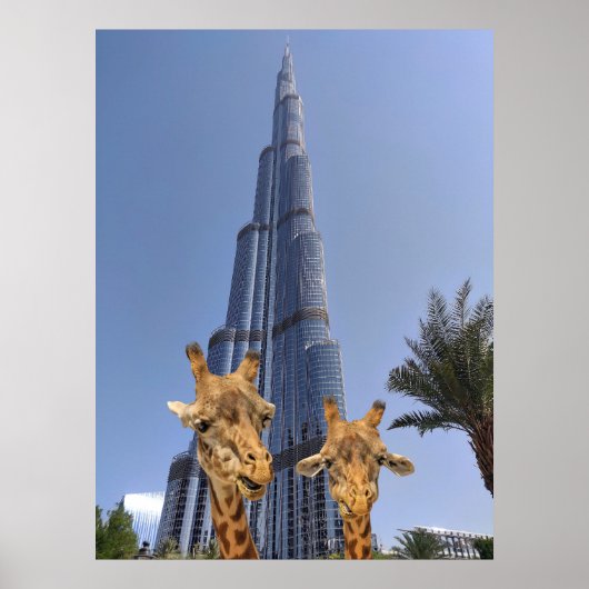 Bizarre Giraffen aan de Burj Khalifa Muurkunst Poster (Voorkant)