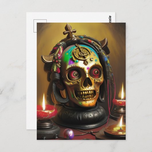 Bizarre kleurrijke schedel briefkaart (Voorkant / Achterkant)