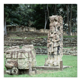Bizarre Vivid Mayan Ruins Ancient Statues Honduras Perfect Poster