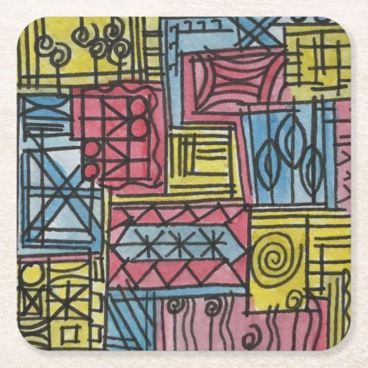 Bizarre-Whimsical Handgeschilderde Abstracte Kunst Kartonnen Onderzetters (Voorkant)