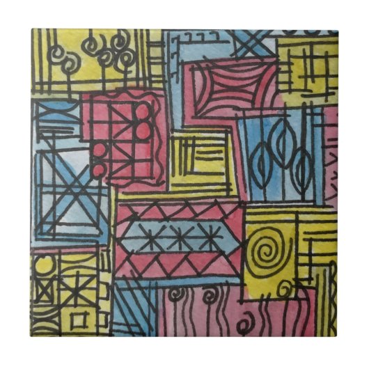 Bizarre-Whimsical Handgeschilderde Abstracte Kunst Tegeltje (Voorkant)