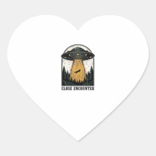 Bizarre Woud Ontvoering Vintage UFO Gravure Hart Sticker