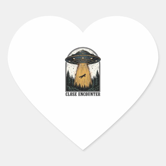 Bizarre Woud Ontvoering Vintage UFO Gravure Hart Sticker (Voorkant)