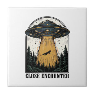 Bizarre Woud Ontvoering Vintage UFO Gravure Tegeltje