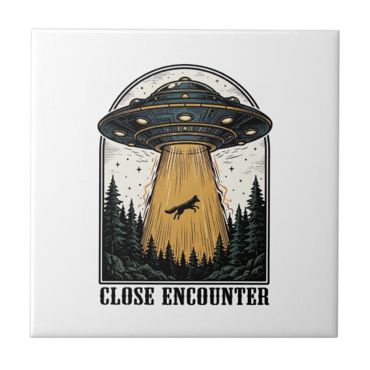 Bizarre Woud Ontvoering Vintage UFO Gravure Tegeltje (Voorkant)