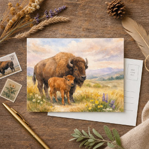 Bizon Aquarel Grasland Natuur-Wilde Dieren Briefkaart
