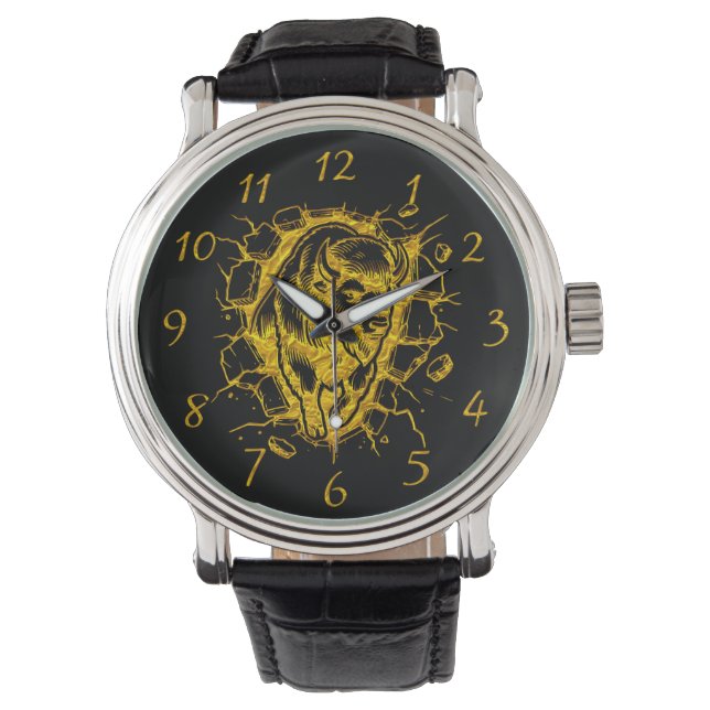 Bizon barst door een muur horloge (Voorkant)