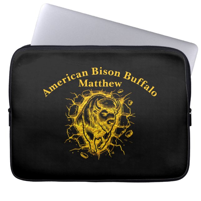 Bizon barst door een muur laptop sleeve (Voorkant)