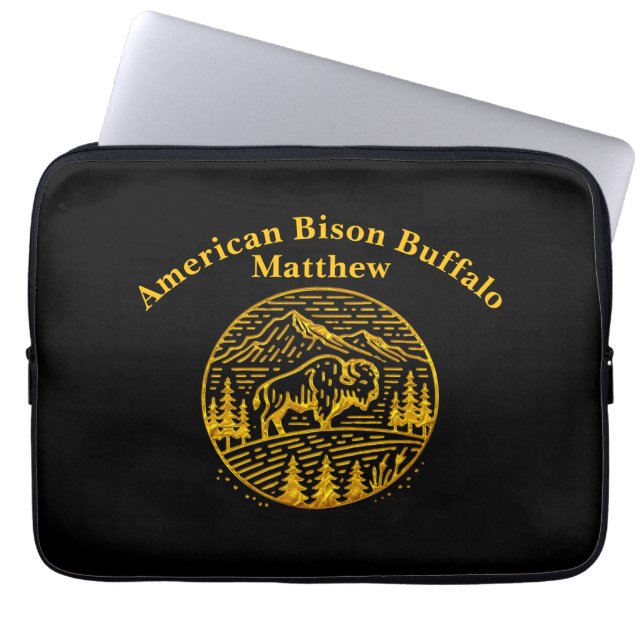 Bizon bij zonsondergang in berglandschap laptop sleeve (Voorkant)