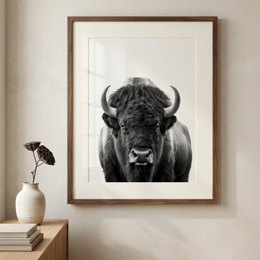 Bizon Buffel Modern Portret zwart wit Poster