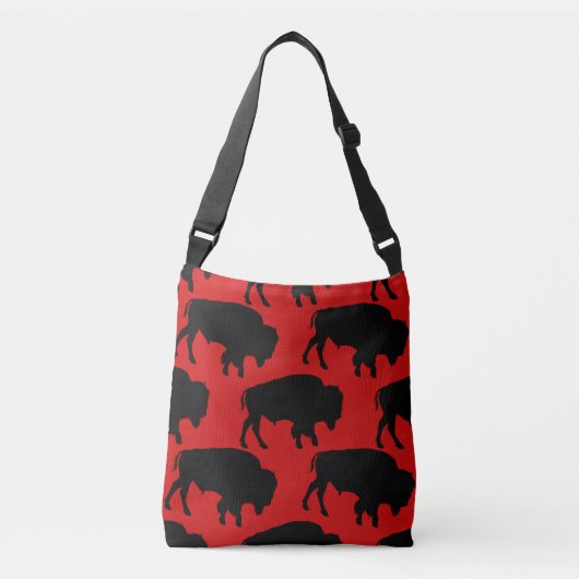 Bizon Dierontwerp Patroon in Rood Crossbody Tas (Voorkant)