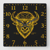 Bizon draagt een zonnebril met een coole uitdrukki vierkante klok (Voorkant)