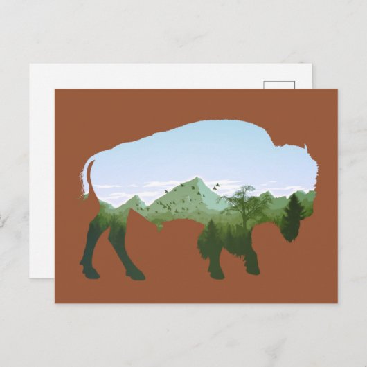 Bizon dubbele blootstelling briefkaart (Voorkant / Achterkant)