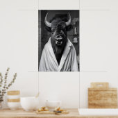 Bizon in badjas kunstprint, grappige badkamer poster (Keuken)