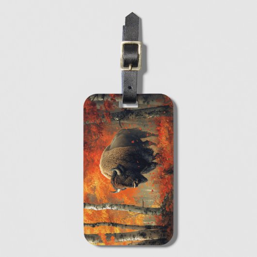 Bizon in de herfstkunst van Bossen Bagagelabel (Voorkant (verticaal))