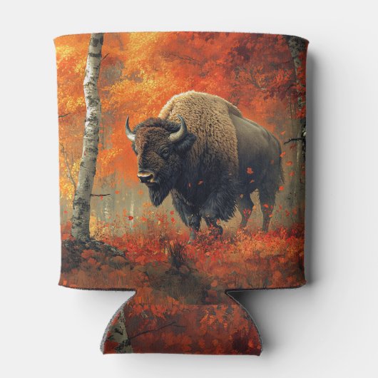 Bizon in de herfstkunst van Bossen Blikjeskoeler (Achterkant)