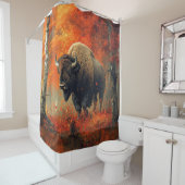 Bizon in de herfstkunst van Bossen Douchegordijn (In situ)