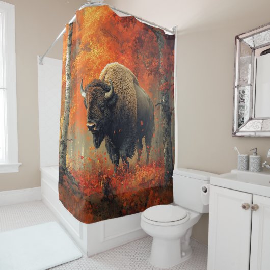 Bizon in de herfstkunst van Bossen Douchegordijn (In situ)