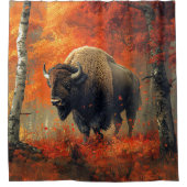 Bizon in de herfstkunst van Bossen Douchegordijn (Voorkant)