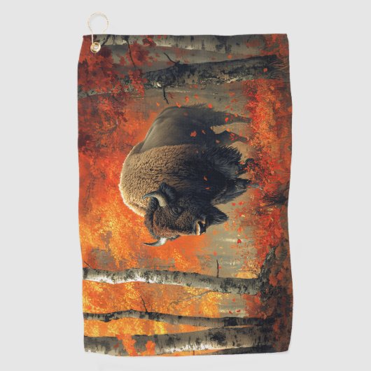 Bizon in de herfstkunst van Bossen Golfhanddoek (Voorkant)