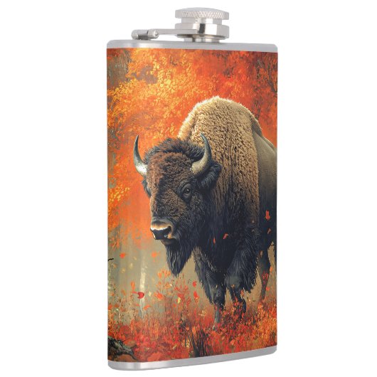 Bizon in de herfstkunst van Bossen Heupfles (Rechts)