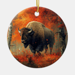 Bizon in de herfstkunst van Bossen Keramisch Ornament