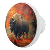 Bizon in de herfstkunst van Bossen Keramische Knop (Rechts)