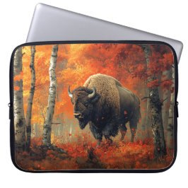Bizon in de herfstkunst van Bossen Laptop Sleeve