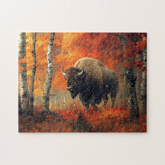 Bizon in de herfstkunst van Bossen Legpuzzel (Horizontaal)