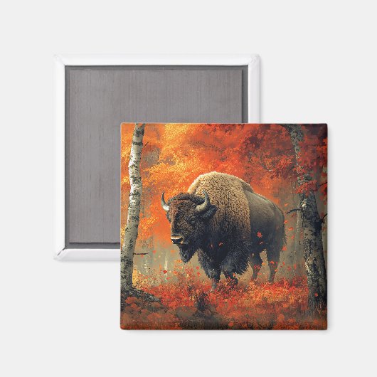 Bizon in de herfstkunst van Bossen Magneet (Voorkant / Achterkant)