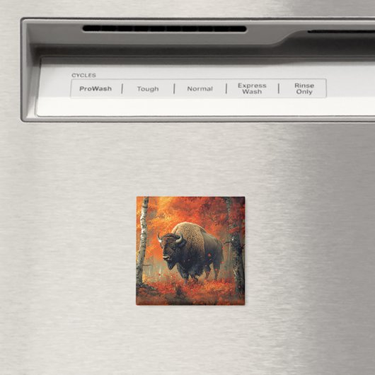 Bizon in de herfstkunst van Bossen Magneet (Insitu (Vaatwasser))