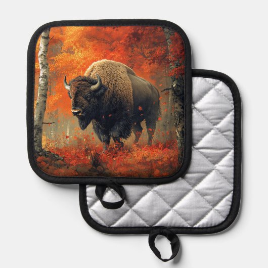 Bizon in de herfstkunst van Bossen Pannenlap (Voorkant / Achterkant)
