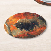 Bizon in de herfstkunst van Bossen Ronde Kartonnen Onderzetter (Gebogen)