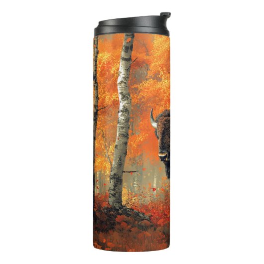 Bizon in de herfstkunst van Bossen Thermosbeker (Gedraaid links)