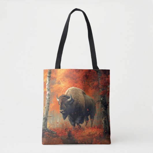Bizon in de herfstkunst van Bossen Tote Bag (Voorkant)