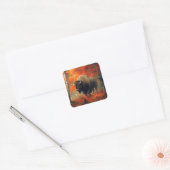Bizon in de herfstkunst van Bossen Vierkante Sticker (Envelop)