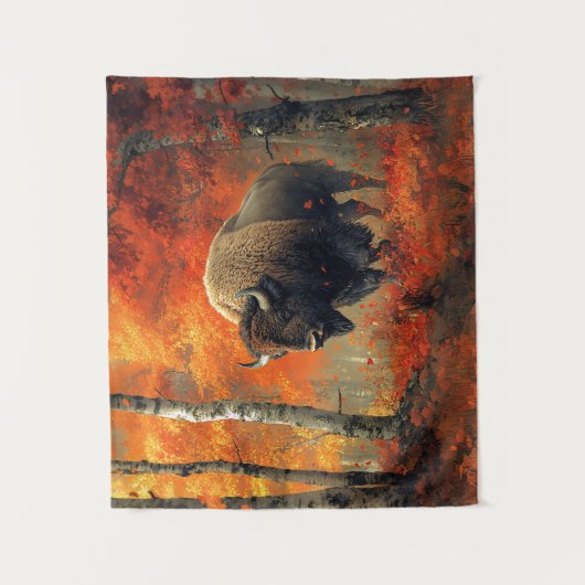 Bizon in de herfstkunst van Bossen Wandkleed (Voorkant)