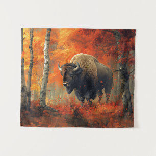 Bizon in de herfstkunst van Bossen Wandkleed