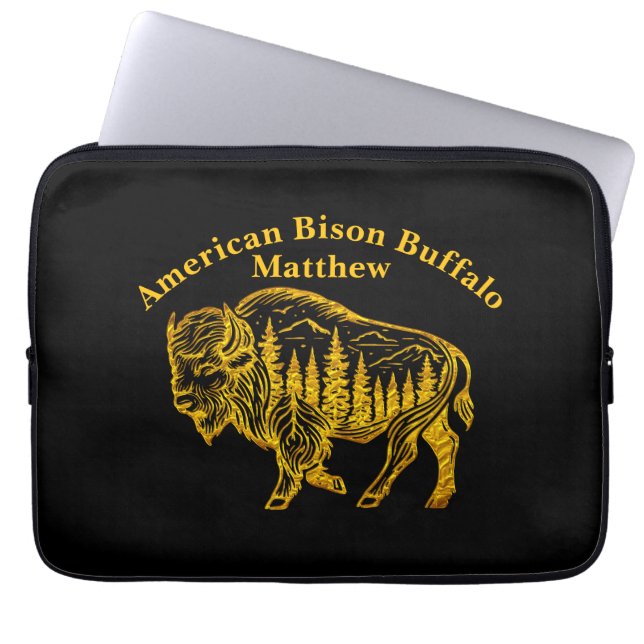 Bizon in een bos illustratie laptop sleeve (Voorkant)