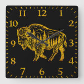 Bizon in een bos illustratie vierkante klok (Voorkant)