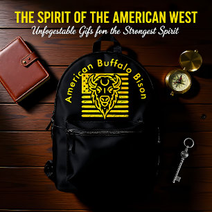 Bizon met Amerikaanse vlag achtergrond Bedrukte Rugzak