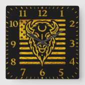 Bizon met Amerikaanse vlag achtergrond Vierkante Klok (Voorkant)