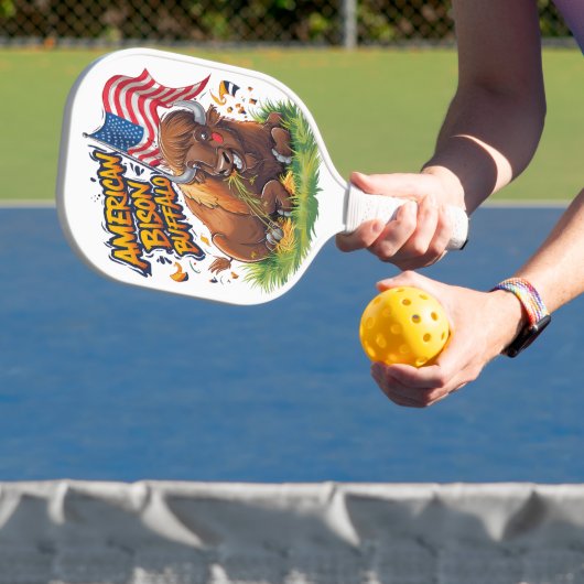 Bizon met Amerikaanse vlag in gras Pickleball Paddle (Insitu)