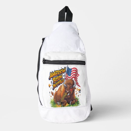 Bizon met Amerikaanse vlag in gras Sling Bag (Voorkant)