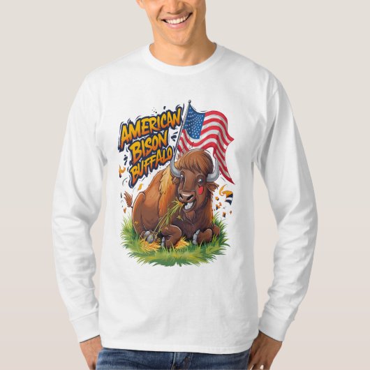 Bizon met Amerikaanse vlag in gras T-shirt (Voorkant)