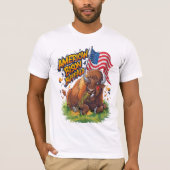 Bizon met Amerikaanse vlag in gras T-shirt (Voorkant)